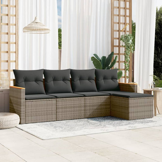 5-delige Loungeset met kussens poly rattan grijs