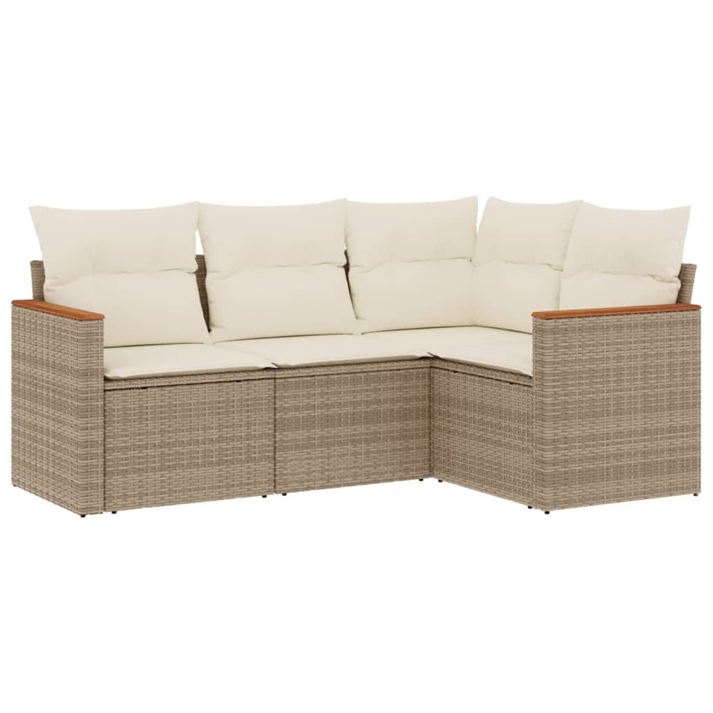 4-delige Loungeset met kussens poly rattan beige