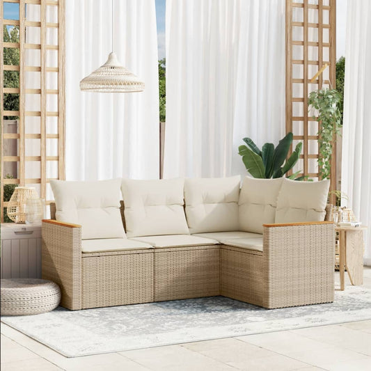 4-delige Loungeset met kussens poly rattan beige