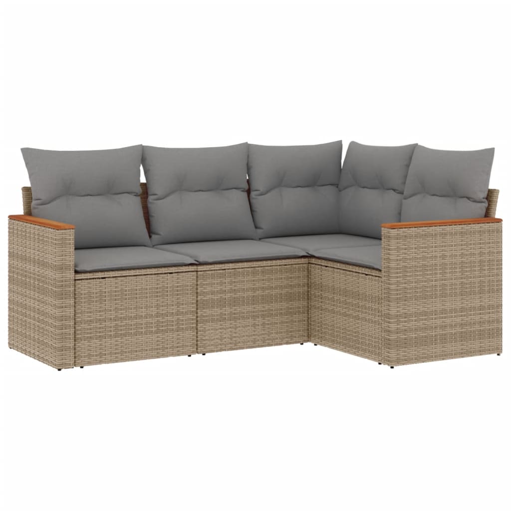 4-delige Loungeset met kussens poly rattan beige