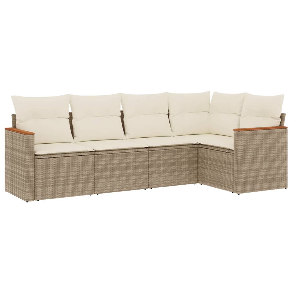 5-delige Loungeset met kussens poly rattan beige