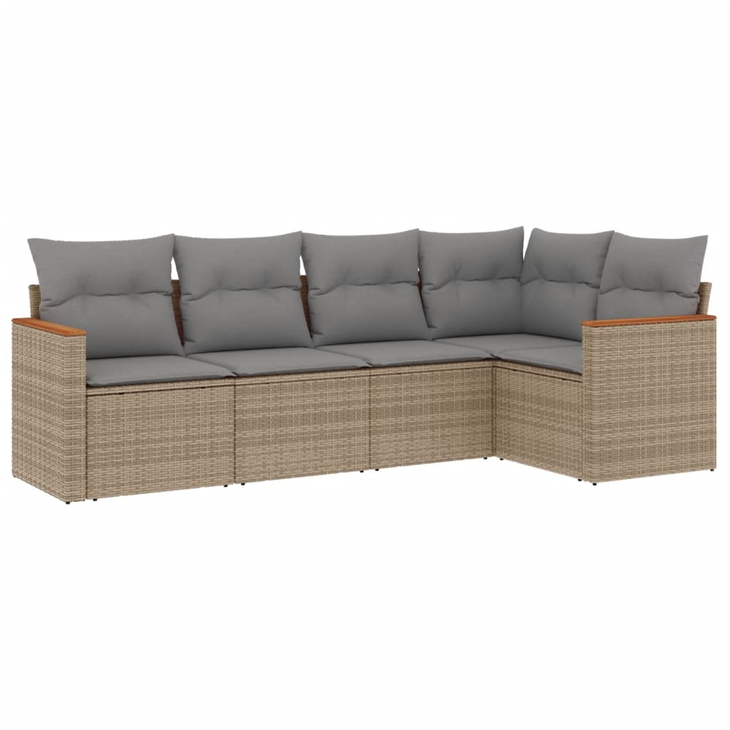 5-delige Loungeset met kussens poly rattan beige