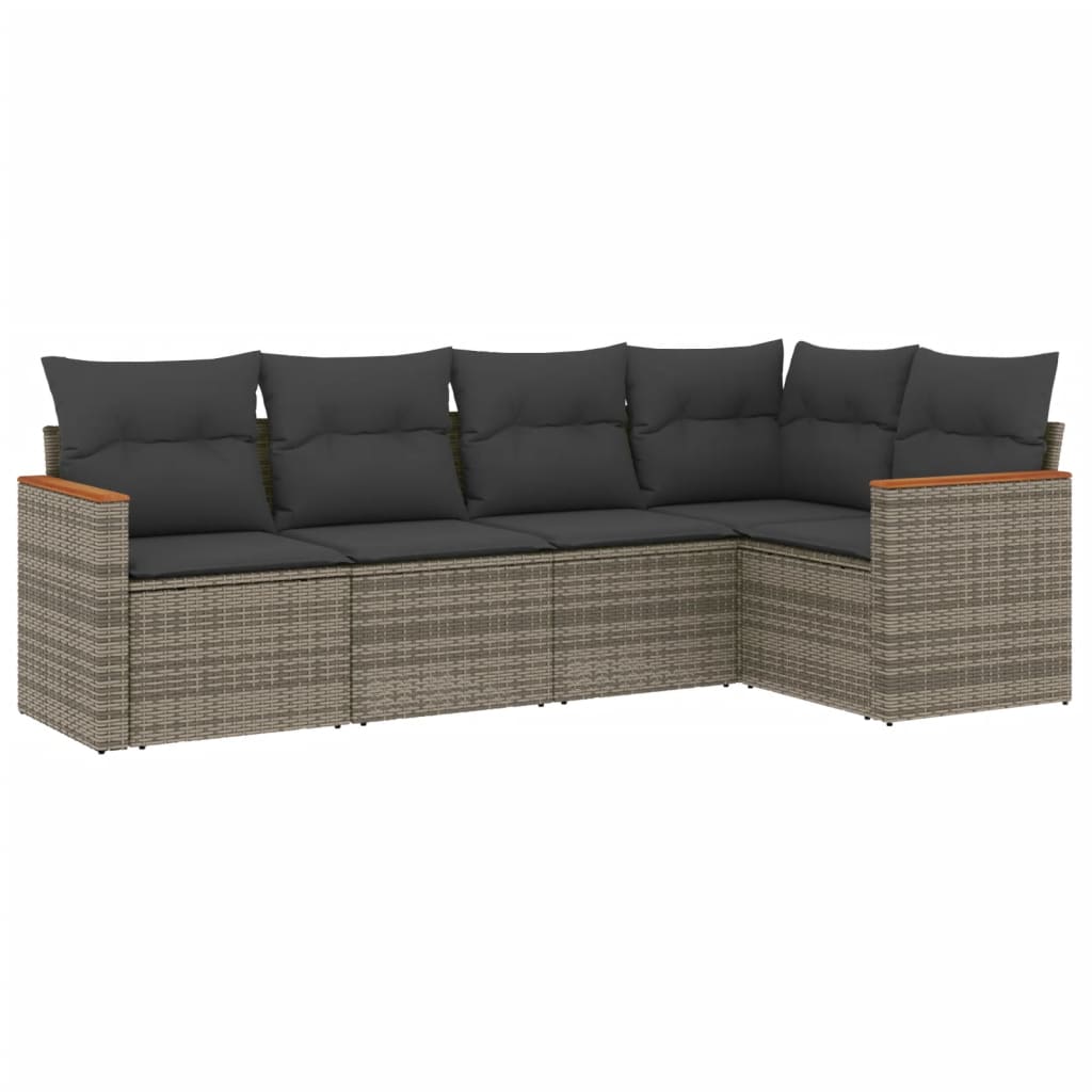 5-delige Loungeset met kussens poly rattan grijs