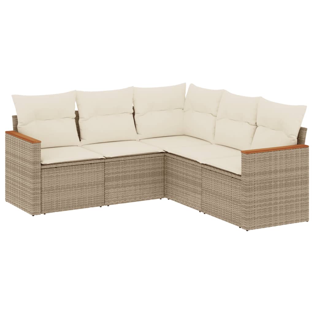 5-delige Loungeset met kussens poly rattan beige