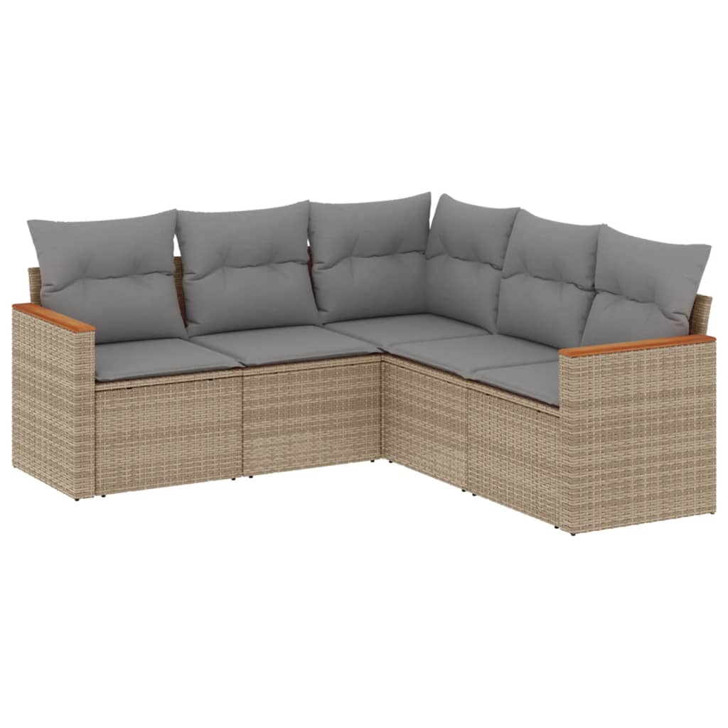 5-delige Loungeset met kussens poly rattan beige