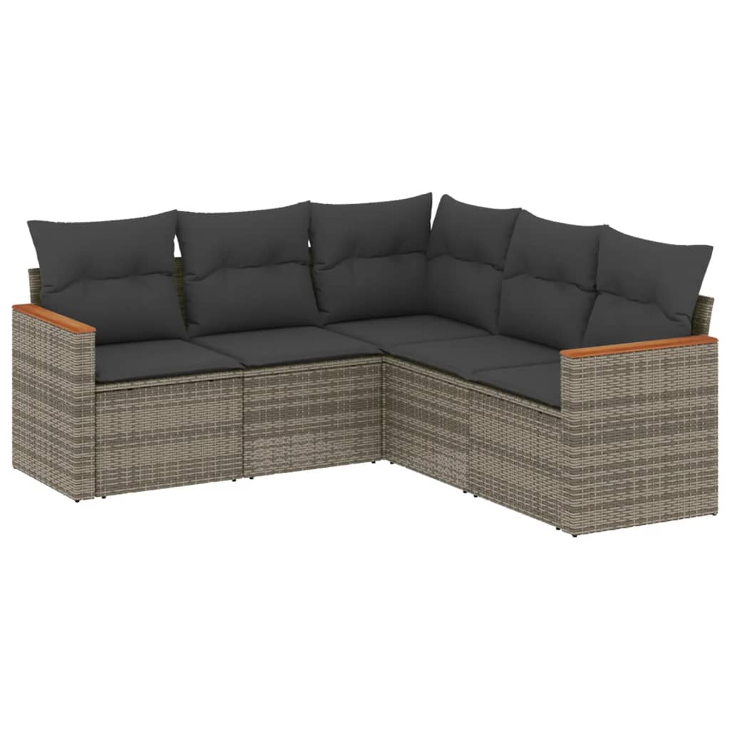 5-delige Loungeset met kussens poly rattan grijs