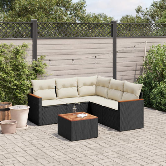 6-delige Loungeset met kussens poly rattan zwart