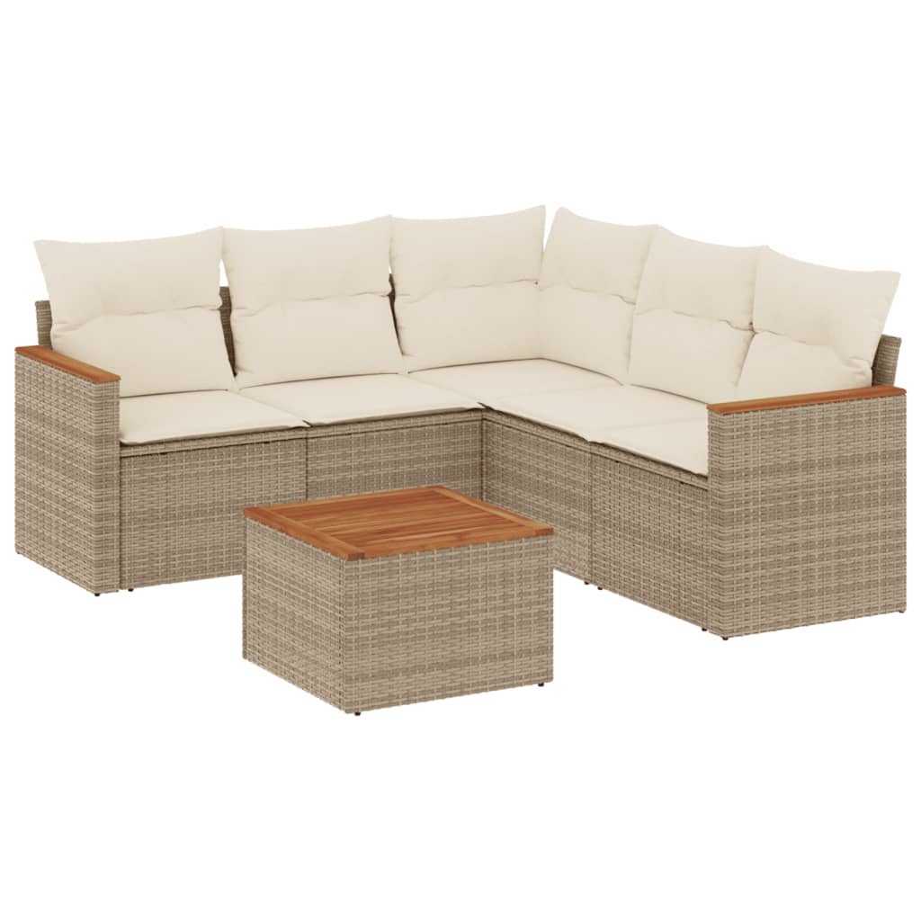 6-delige Loungeset met kussens poly rattan beige