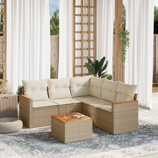 6-delige Loungeset met kussens poly rattan beige