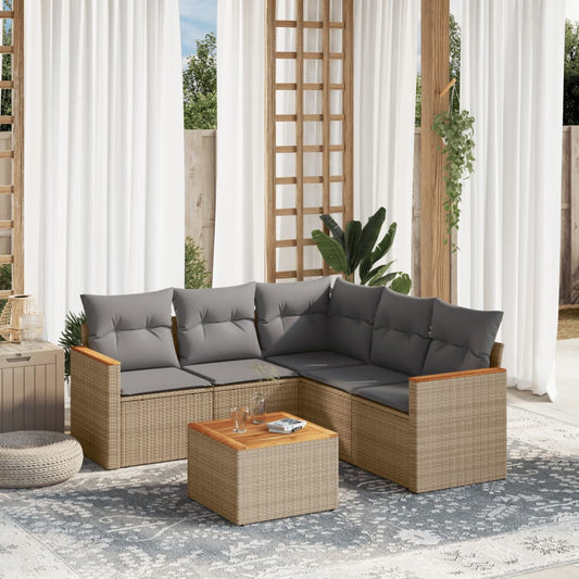 6-delige Loungeset met kussens poly rattan beige