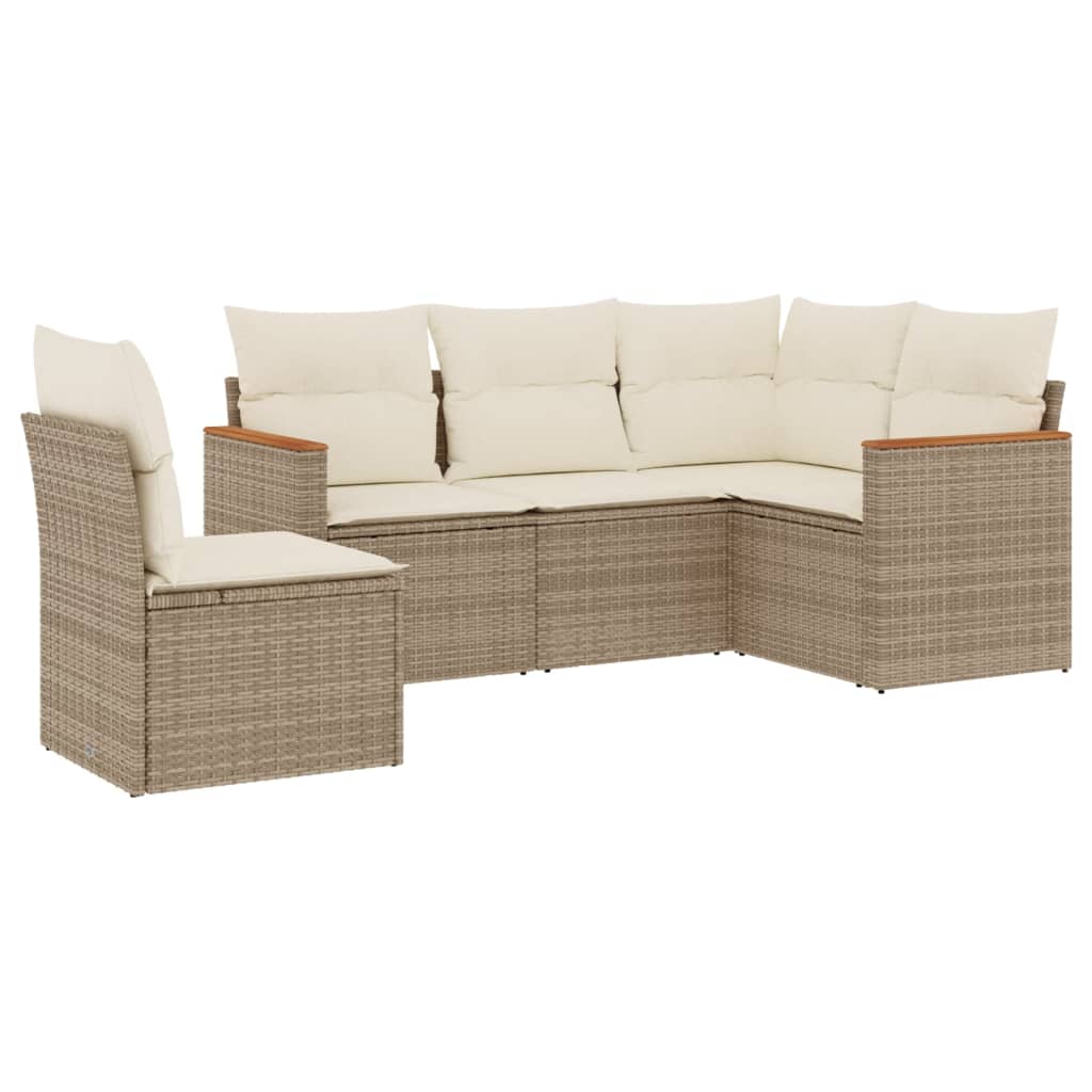 5-delige Loungeset met kussens poly rattan beige