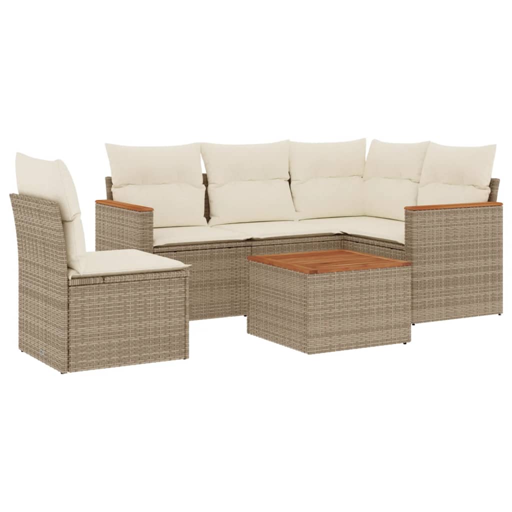 6-delige Loungeset met kussens poly rattan beige