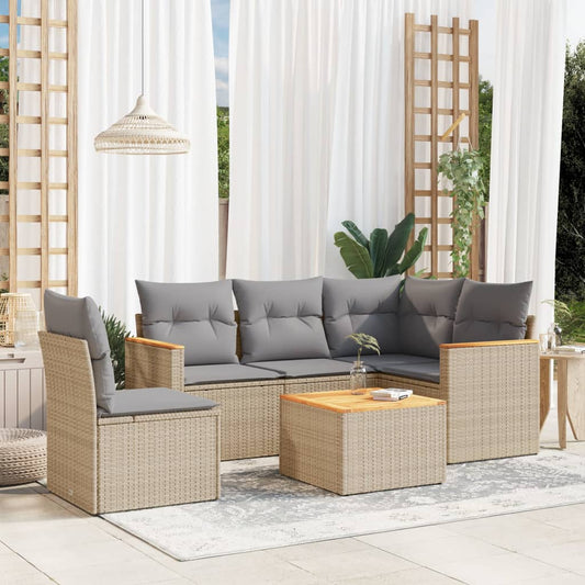 6-delige Loungeset met kussens poly rattan beige