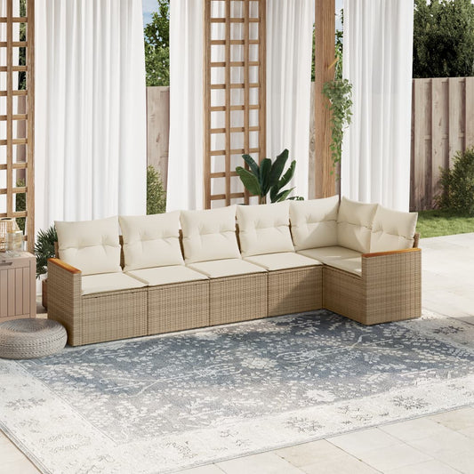 6-delige Loungeset met kussens poly rattan beige