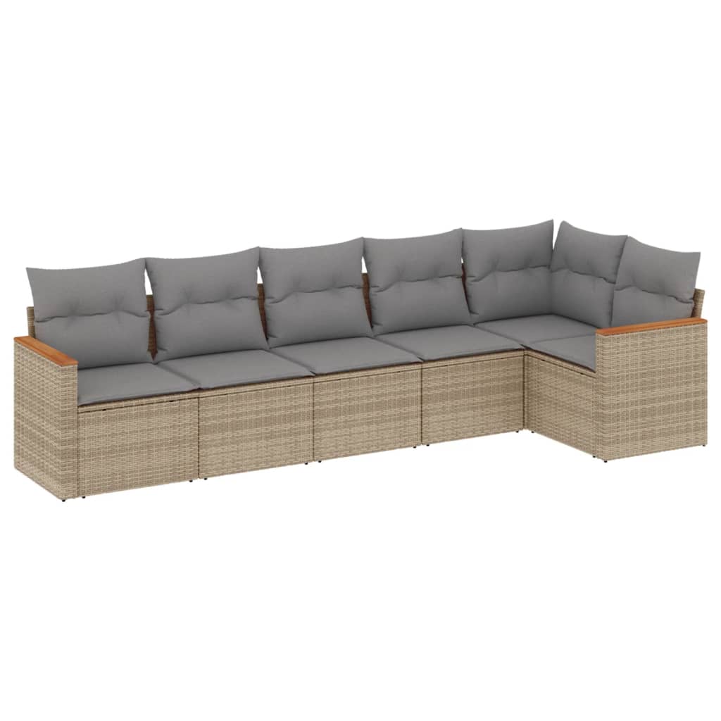 6-delige Loungeset met kussens poly rattan beige