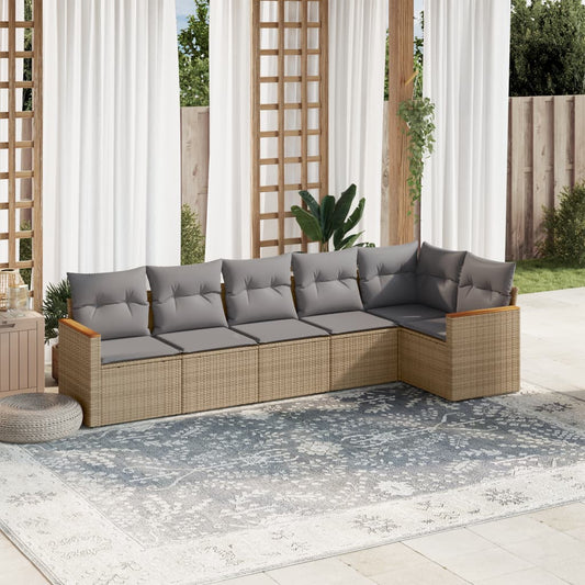 6-delige Loungeset met kussens poly rattan beige