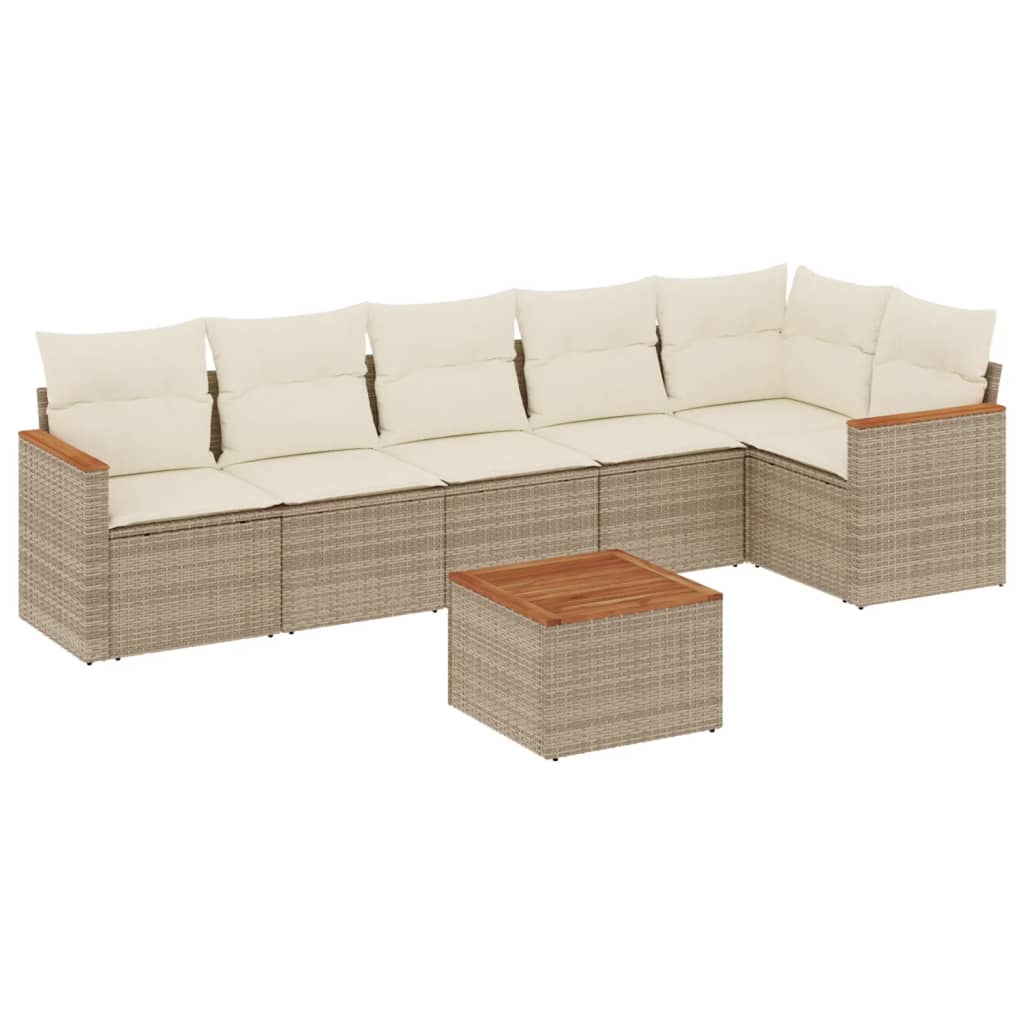 7-delige Loungeset met kussens poly rattan beige