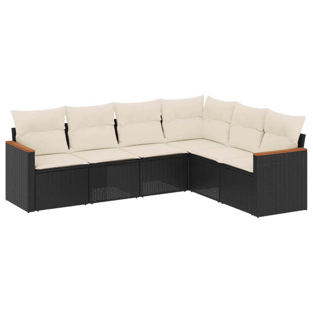 6-delige Loungeset met kussens poly rattan zwart