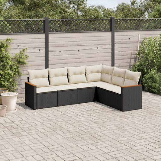 6-delige Loungeset met kussens poly rattan zwart