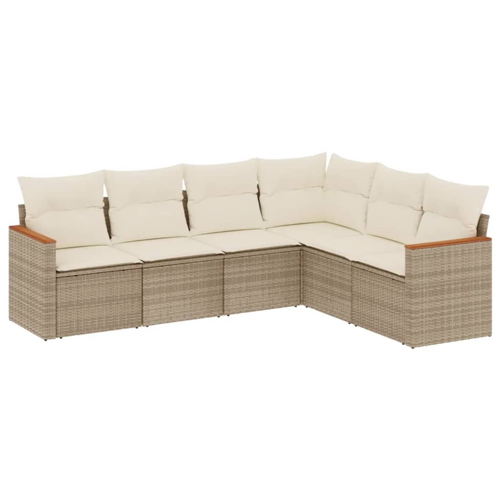 6-delige Loungeset met kussens poly rattan beige