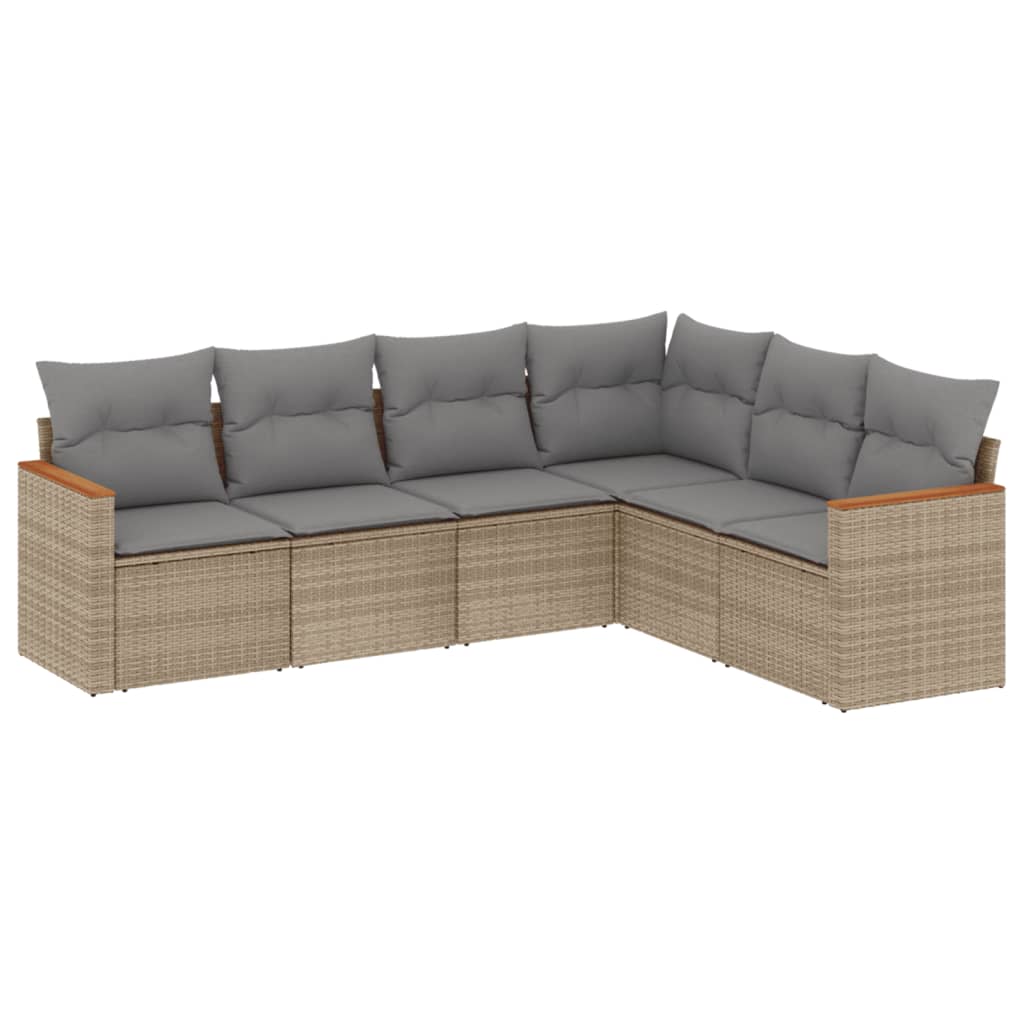 6-delige Loungeset met kussens poly rattan beige