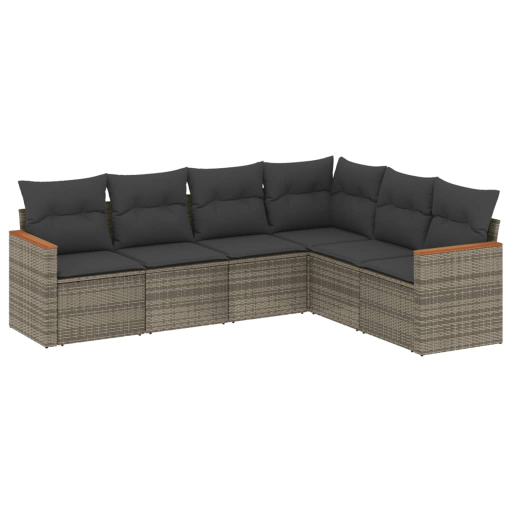 6-delige Loungeset met kussens poly rattan grijs