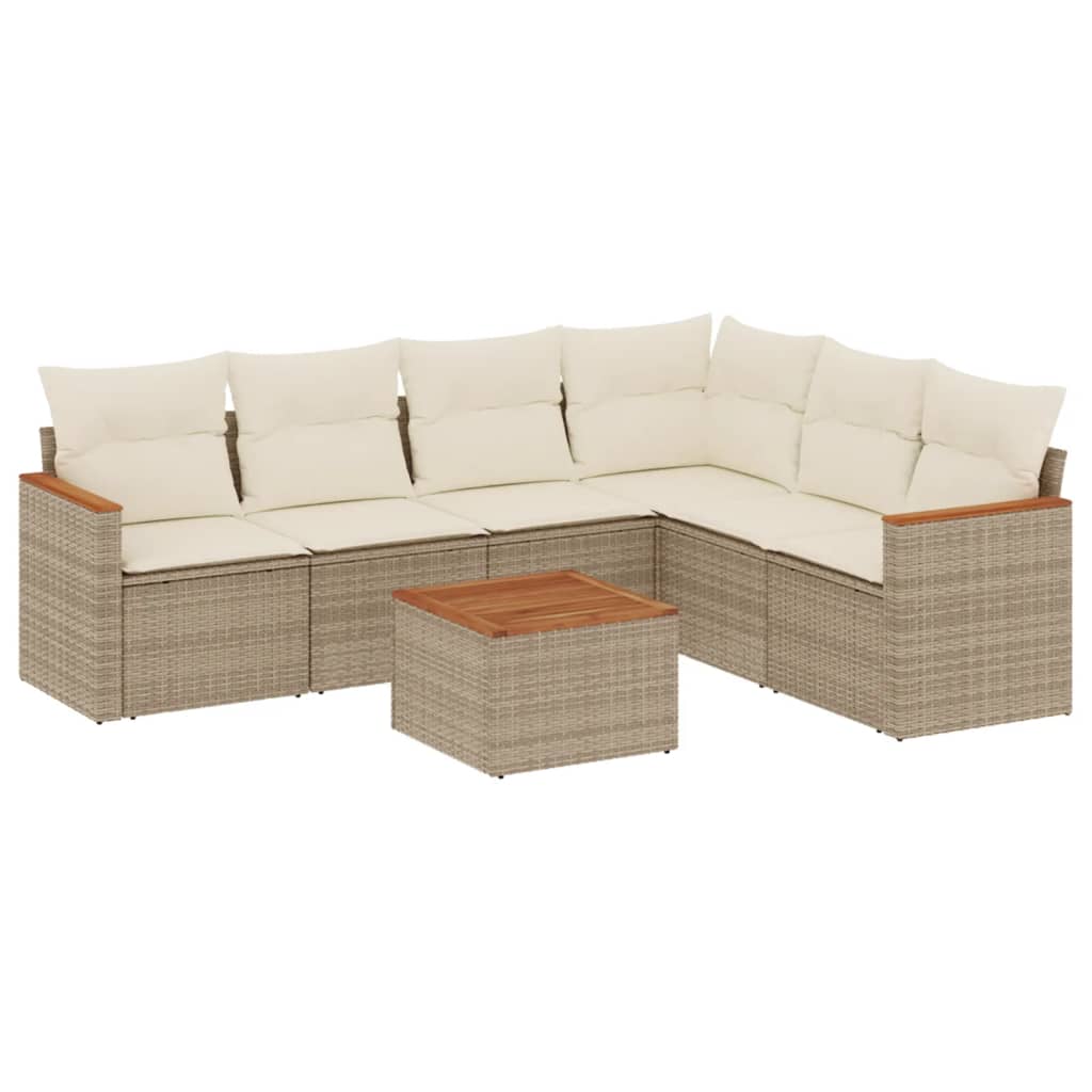 7-delige Loungeset met kussens poly rattan beige