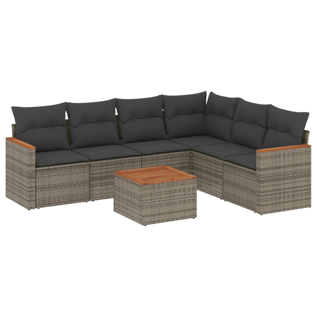 7-delige Loungeset met kussens poly rattan grijs