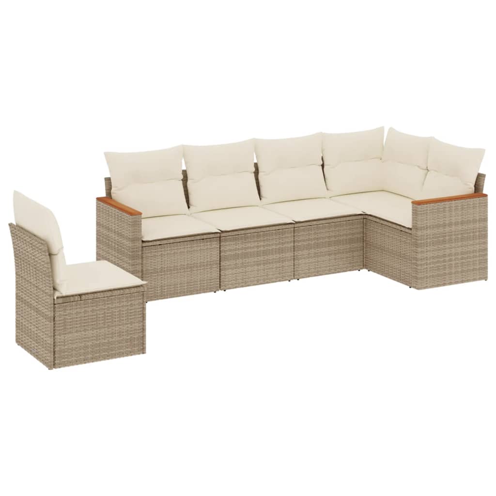 6-delige Loungeset met kussens poly rattan beige