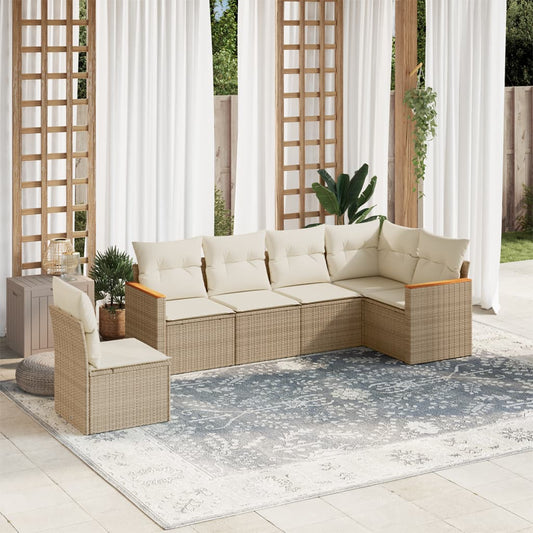 6-delige Loungeset met kussens poly rattan beige