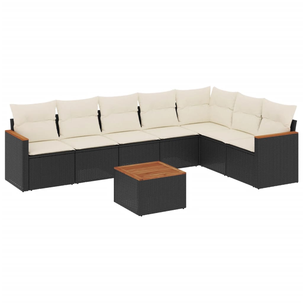 8-delige Loungeset met kussens poly rattan zwart