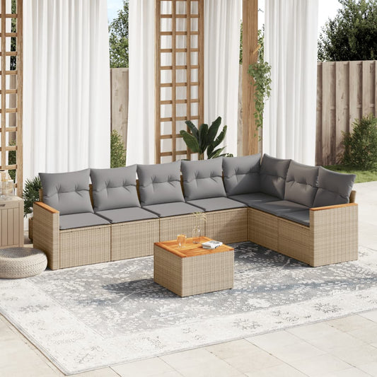 8-delige Loungeset met kussens poly rattan beige