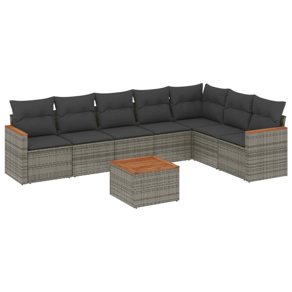 8-delige Loungeset met kussens poly rattan grijs