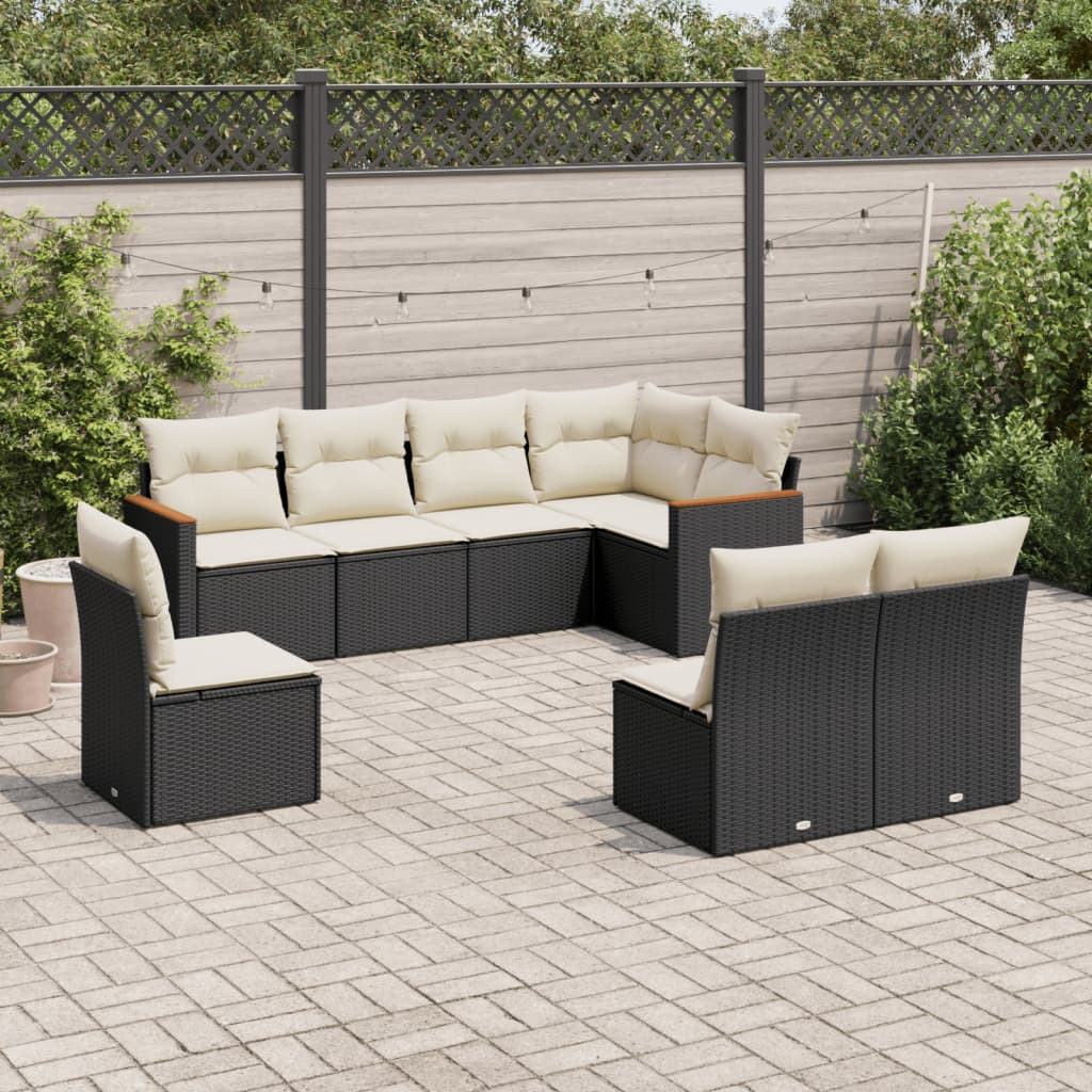 8-delige Loungeset met kussens poly rattan zwart