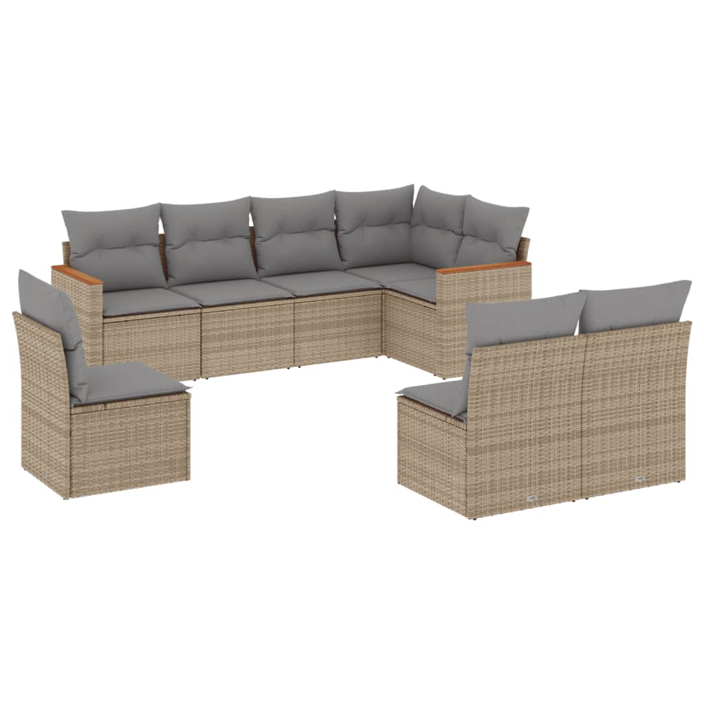 8-delige Loungeset met kussens poly rattan beige