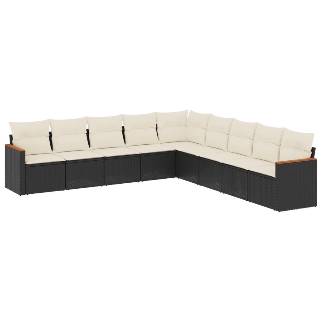 9-delige Loungeset met kussens poly rattan zwart