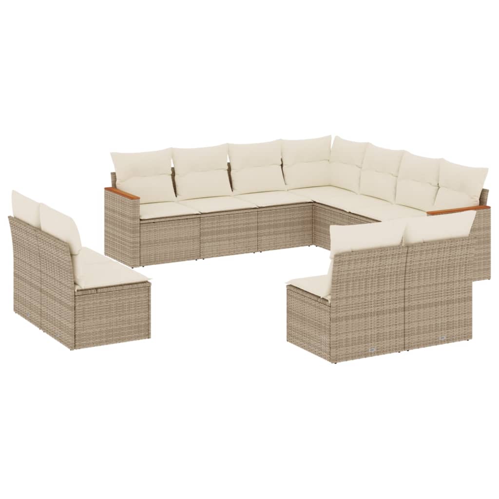 11-delige Tuinset met kussens poly rattan beige