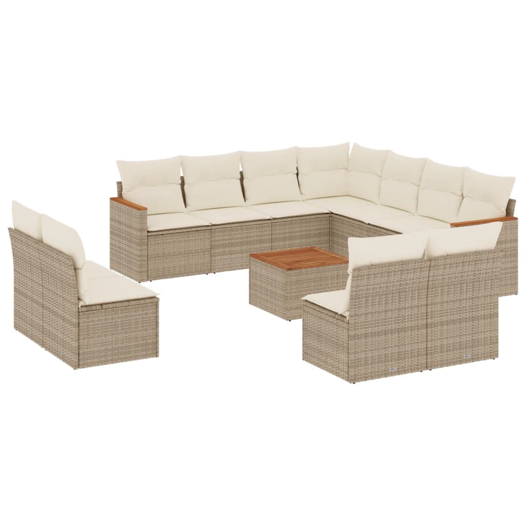 12-delige Loungeset met kussens poly rattan beige