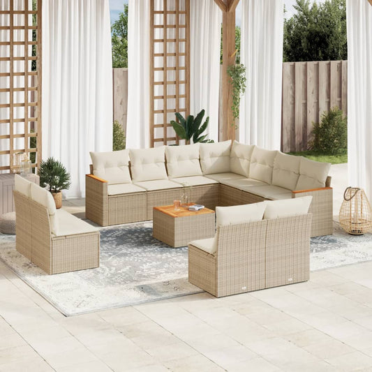 12-delige Loungeset met kussens poly rattan beige