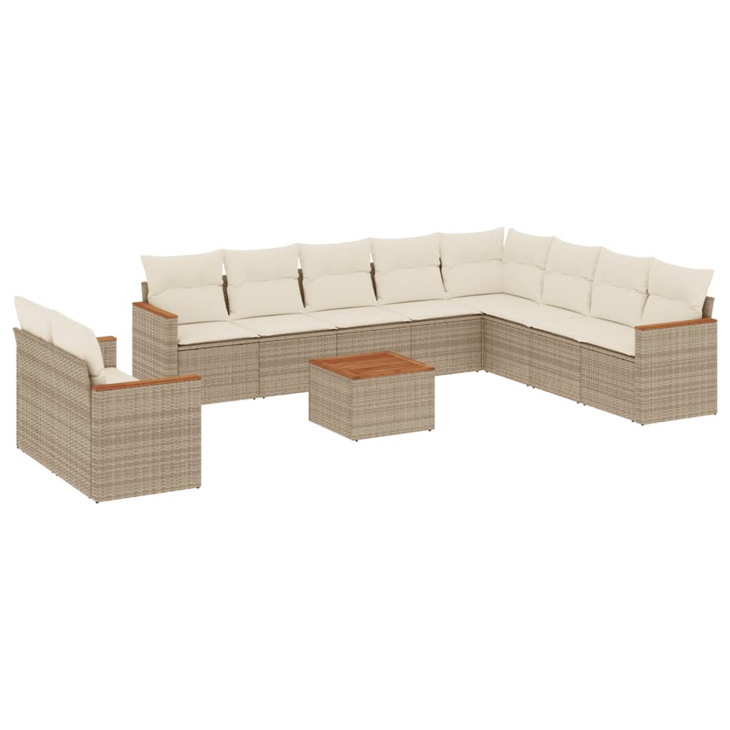 11-delige Tuinset met kussens poly rattan beige