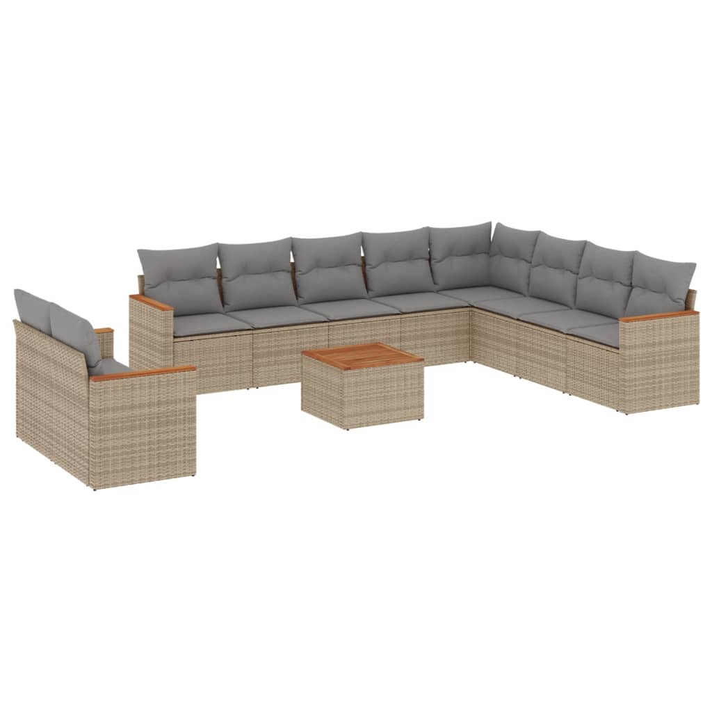 11-delige Tuinset met kussens poly rattan beige