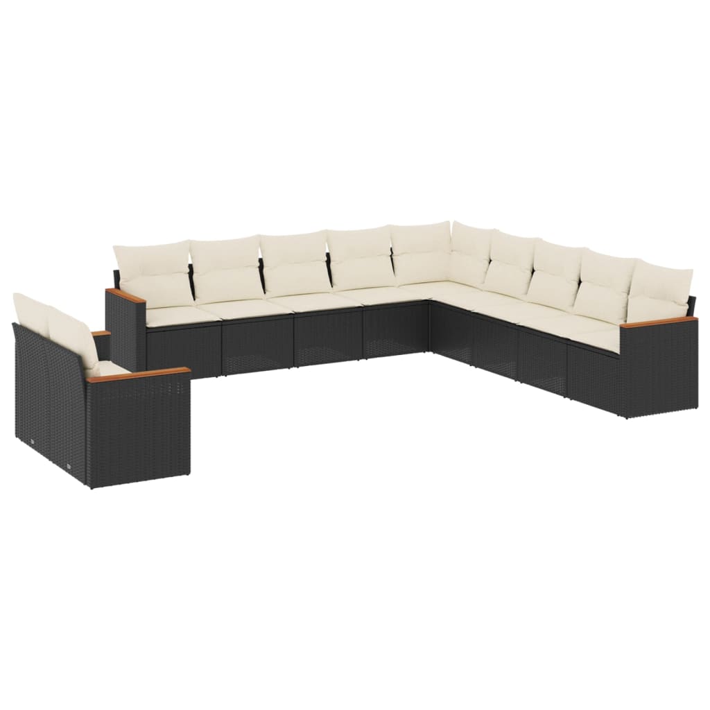 11-delige Loungeset met kussens poly rattan zwart