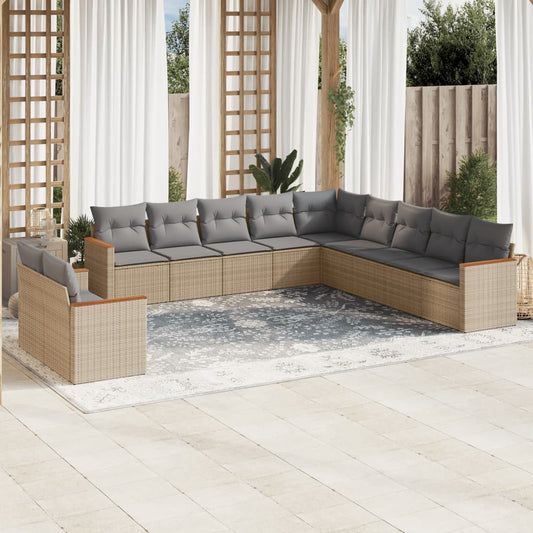 11-delige Tuinset met kussens poly rattan beige