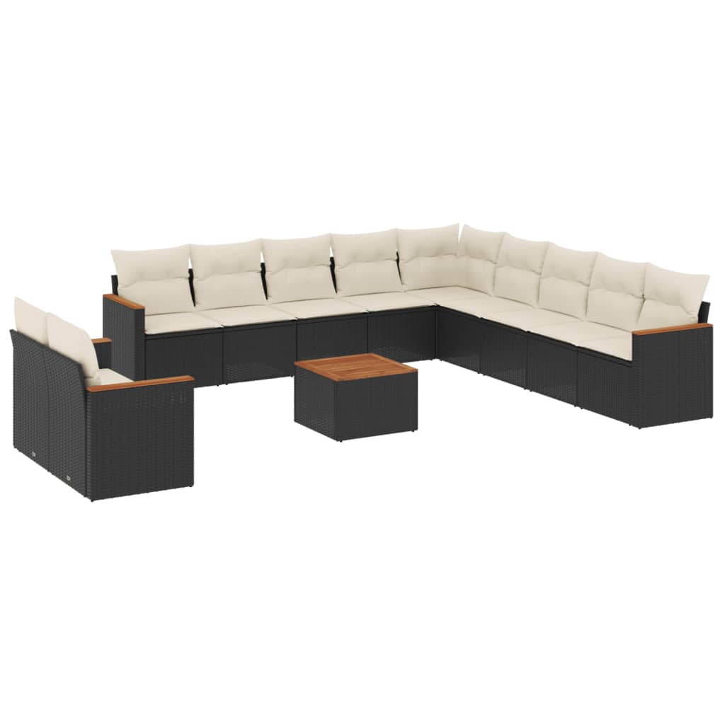 12-delige Loungeset met kussens poly rattan zwart