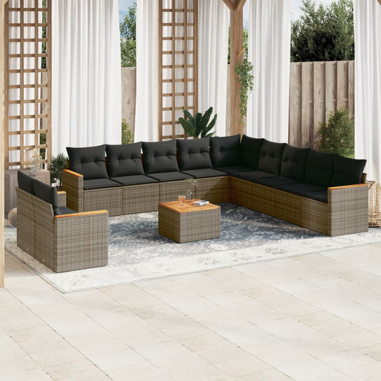 12-delige Loungeset met kussens poly rattan grijs