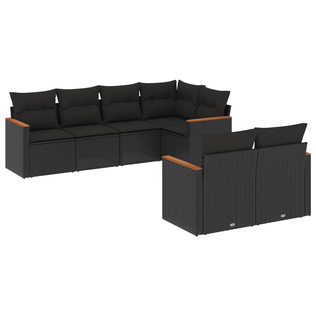 7-delige Loungeset met kussens poly rattan zwart