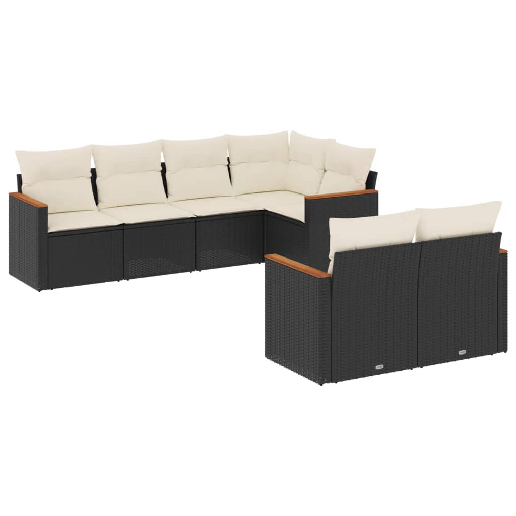 7-delige Loungeset met kussens poly rattan zwart