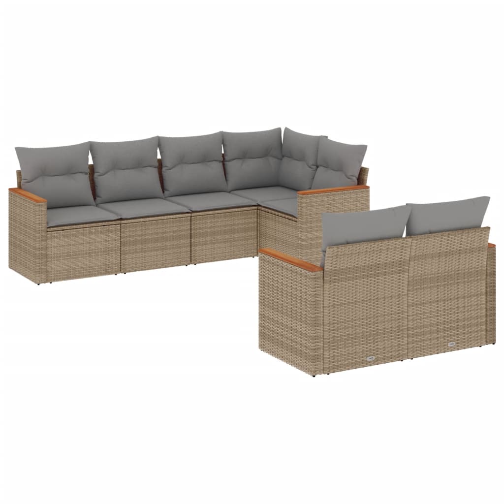 7-delige Loungeset met kussens poly rattan beige