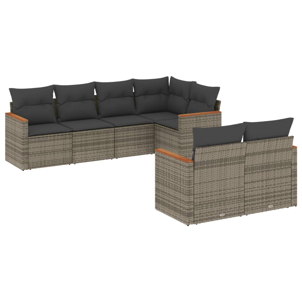 7-delige Loungeset met kussens poly rattan grijs