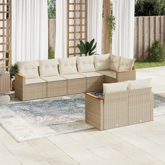 8-delige Loungeset met kussens poly rattan beige